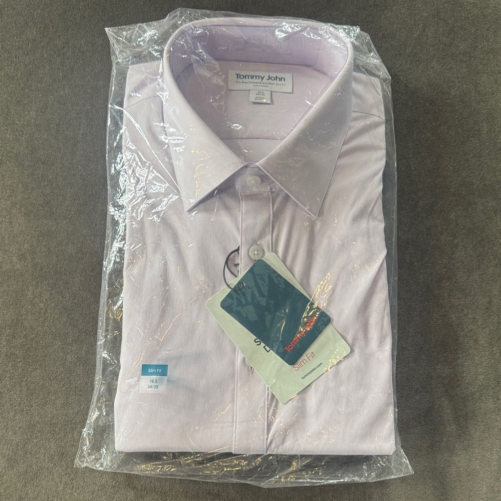 Tommy John Men's Lavender Fog Slim Fit Stay Tucked Dress Shirt Size 16.5 34/35 - Picture 2 of 8